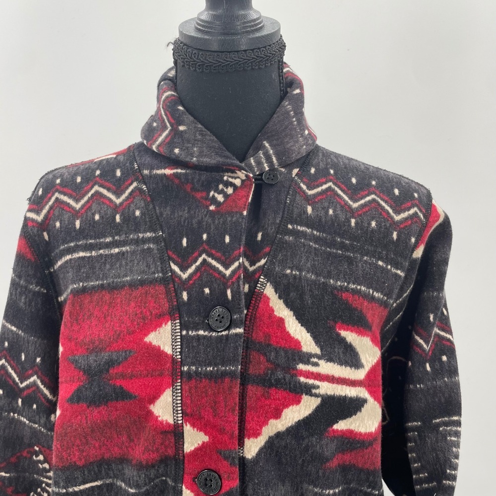 Tribal Print Button-Front Cardigan Sweater - Black & Red - Picture 3 of 15